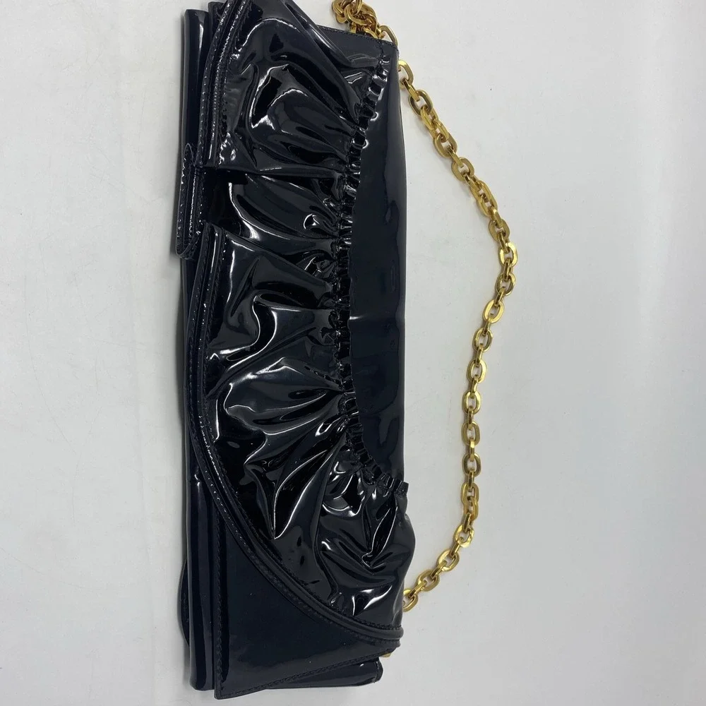 Valentino Garavani Patent Leather Shoulder Bag Purse or Clutch Black Ruffles